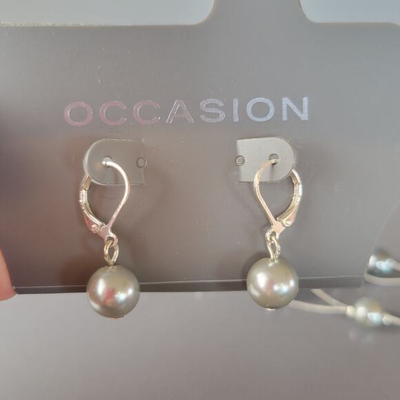 Silver-Tone 36" Multi-Strand Gray Faux Pearl Layered Necklace, Drop Earrings Set - Picture 8 of 14